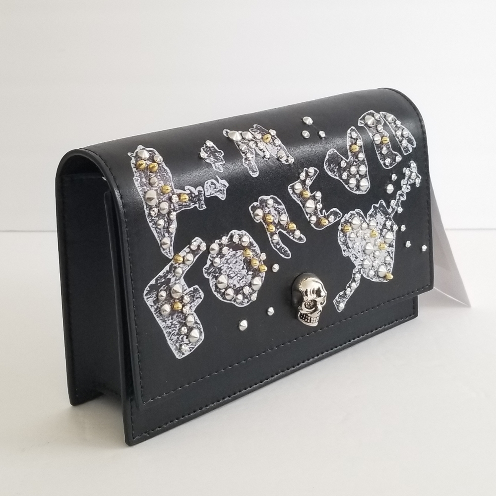 Alexander McQueen Skull Leather Stud Embellished Chain Crossbody Black - Picture 6 of 12